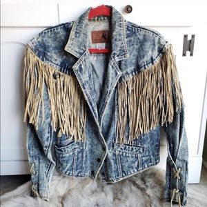 Acid Wash Fringe Boho Jean Jacket